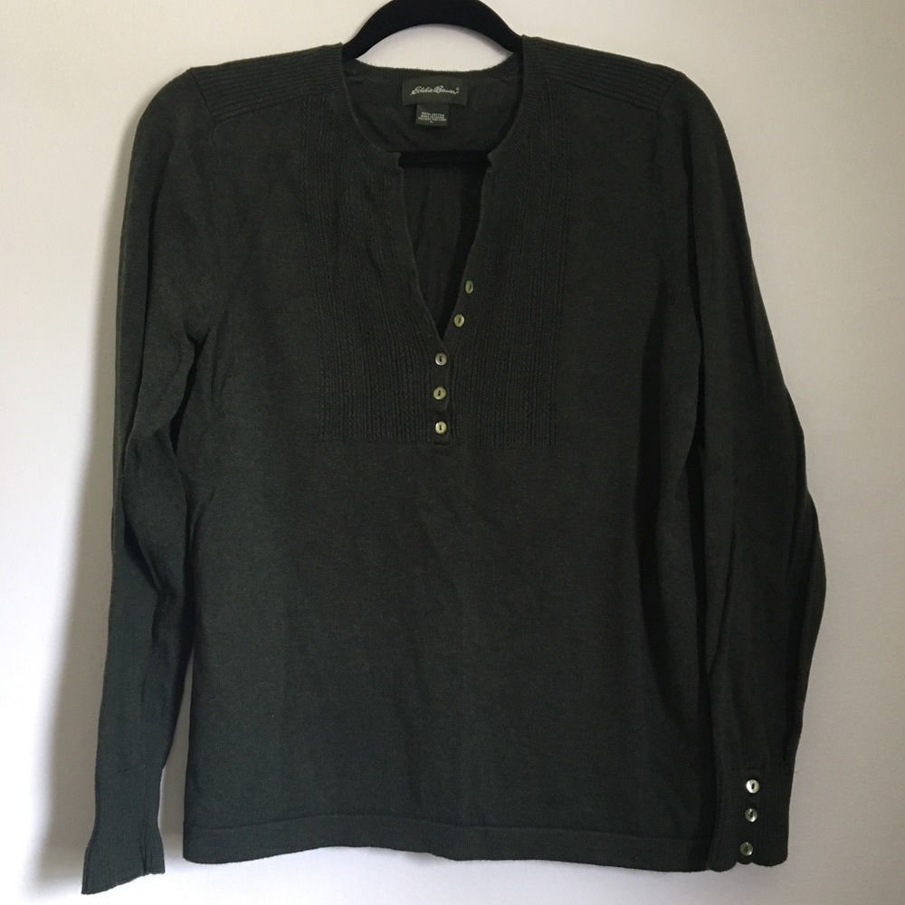 Eddie Bauer Forest Green Henley Sweater Size Large